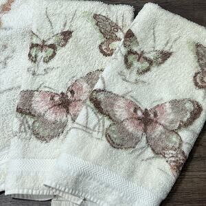 Set 4 Vintage Cream Brown Butterfly Bath Hand Towel RA Briggs USA Cotton 1980s